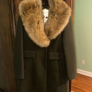 Kate Spade Olive Pea Coat with Fur Collar